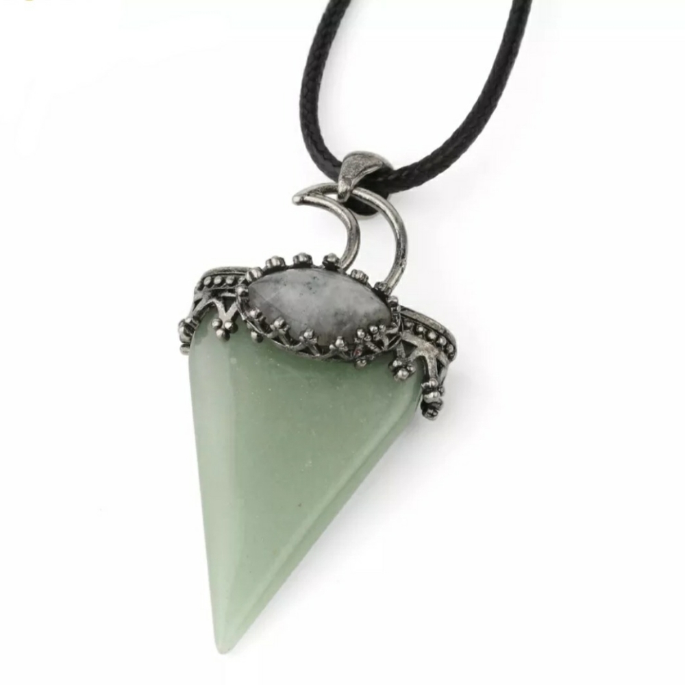 Aventurine and Labradorite Moon triangle point pendant with necklace
